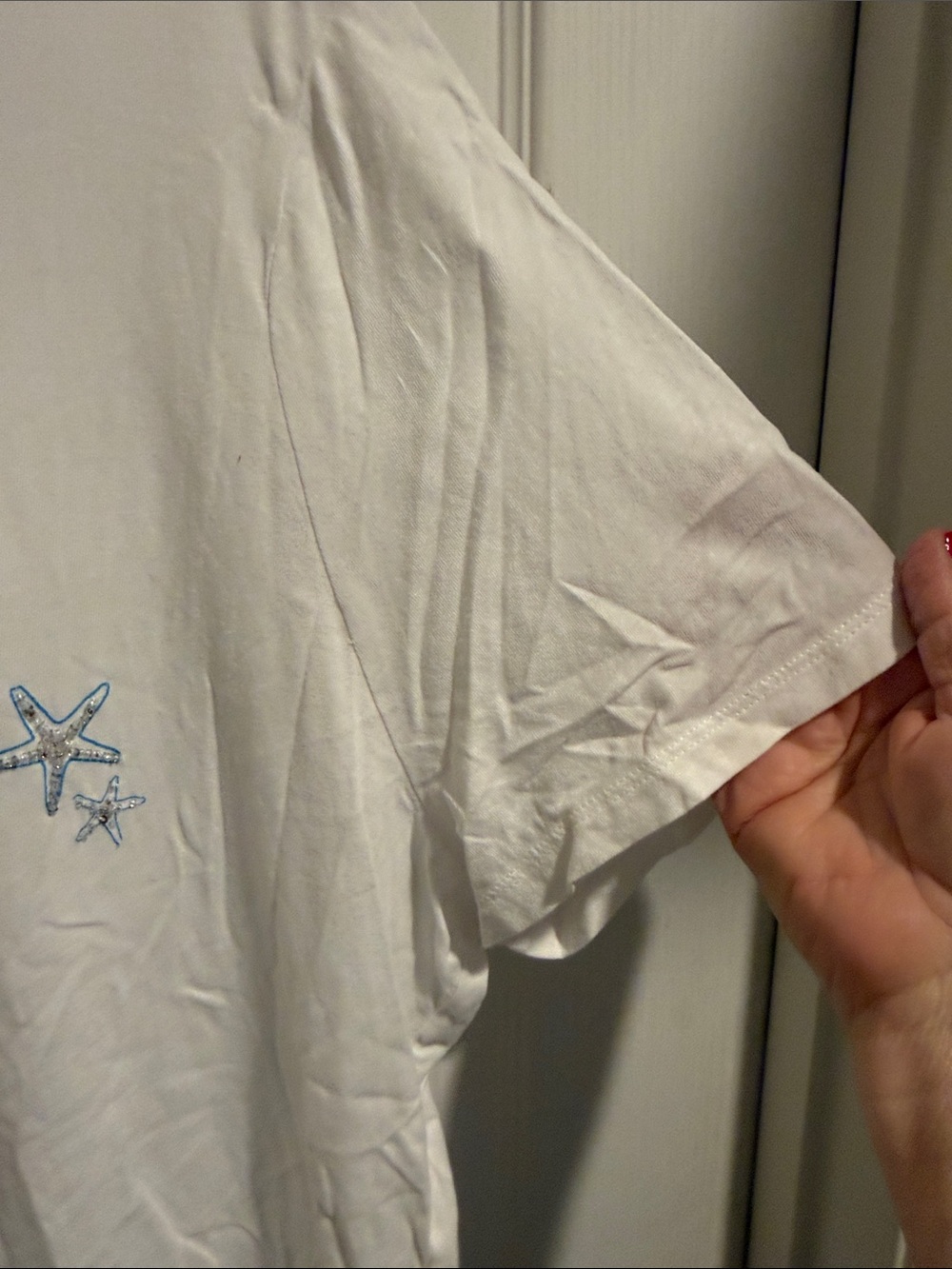 Talbots White Tee with Light Blue Sequin Seahorses and Starfish - Picture 5 of 6
